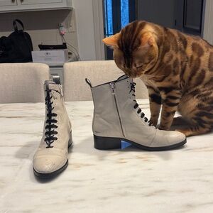 3.1 Phillip Lim White Leather Lace-Up Ankle Boots with Black Laces